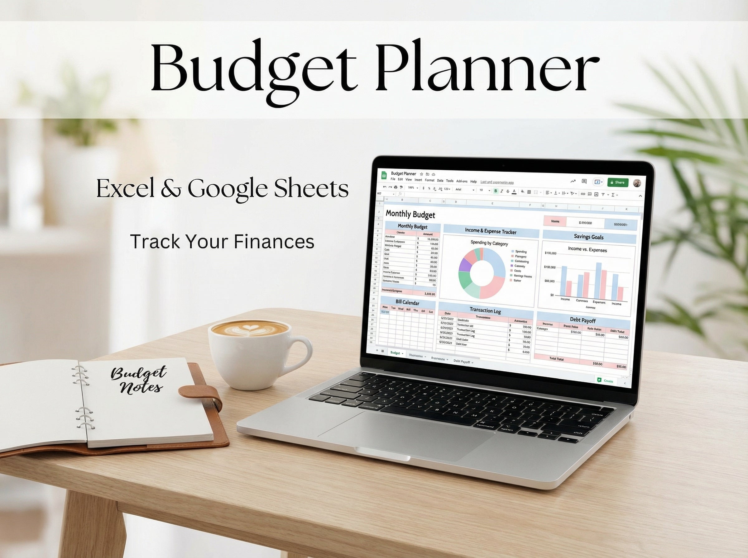 Budget Planner Spreadsheet Excel & Google Sheets, Finance Tracker
