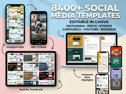8400+ Social Media Canva-Vorlagenpaket, Instagram & YouTube Kit