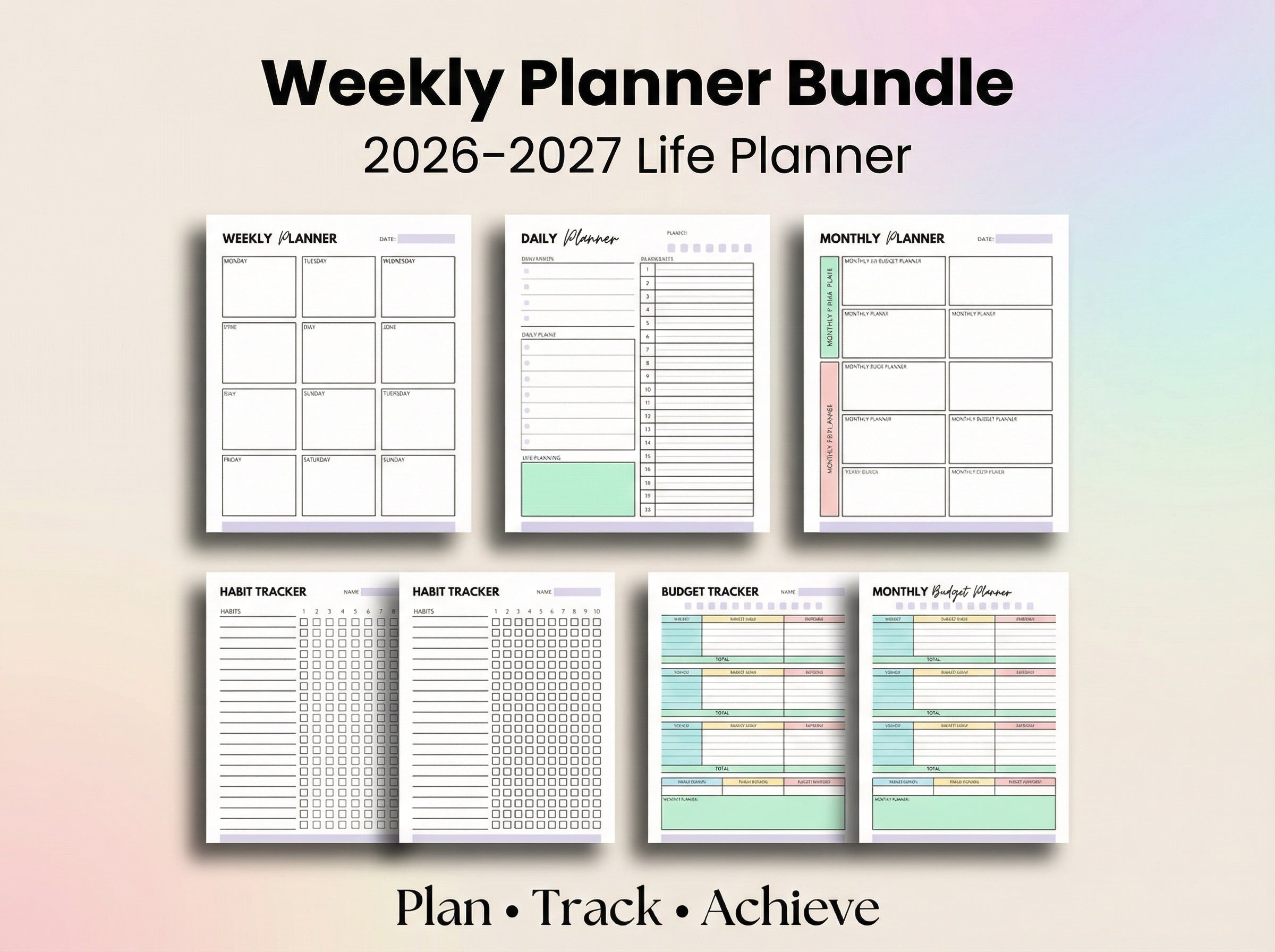 Weekly Planner Canva Bundle, 2026–2027 Life & Goal Planner