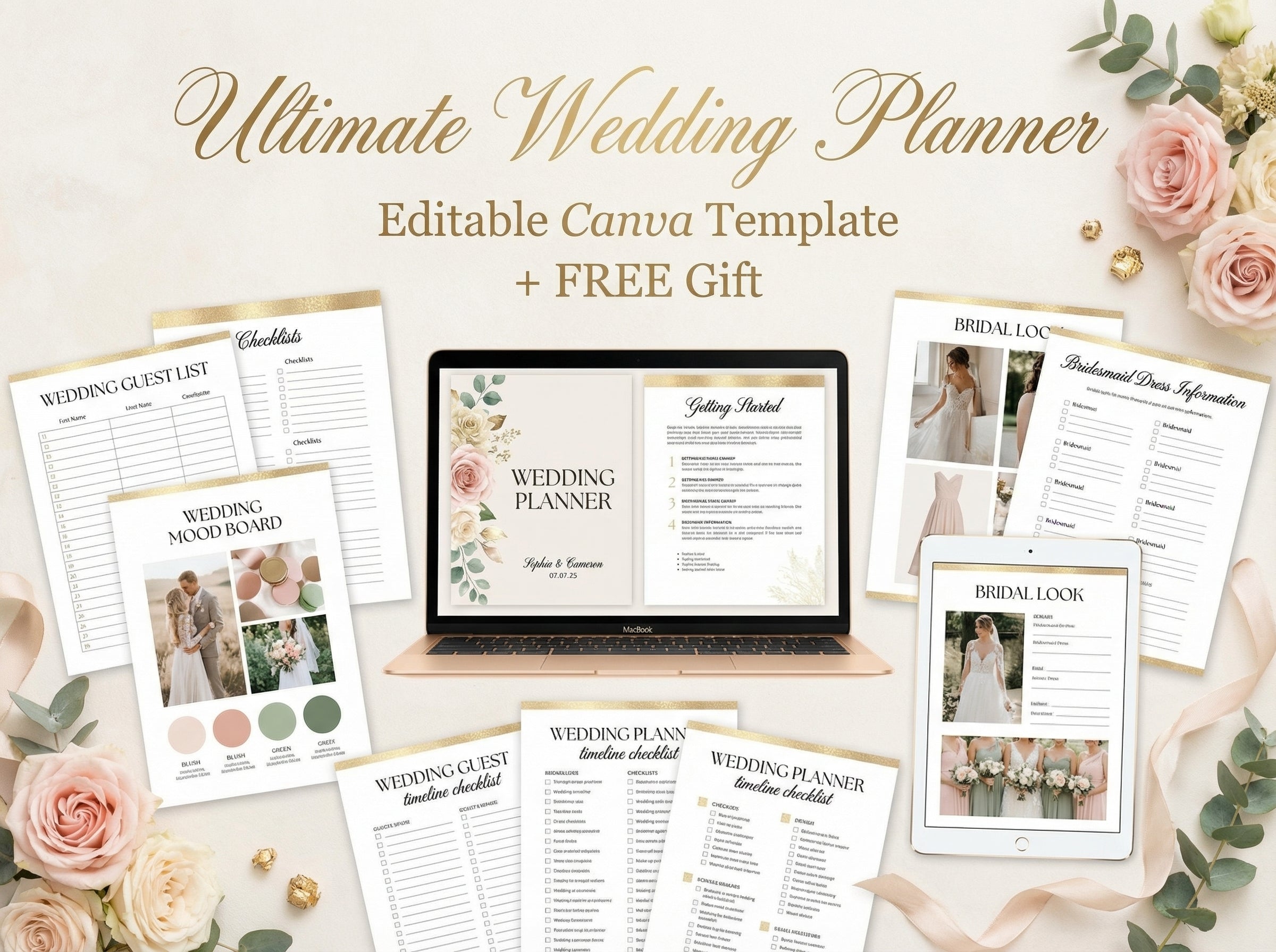 Ultimate Wedding Planner Canva Template, Editable Bridal Bundle