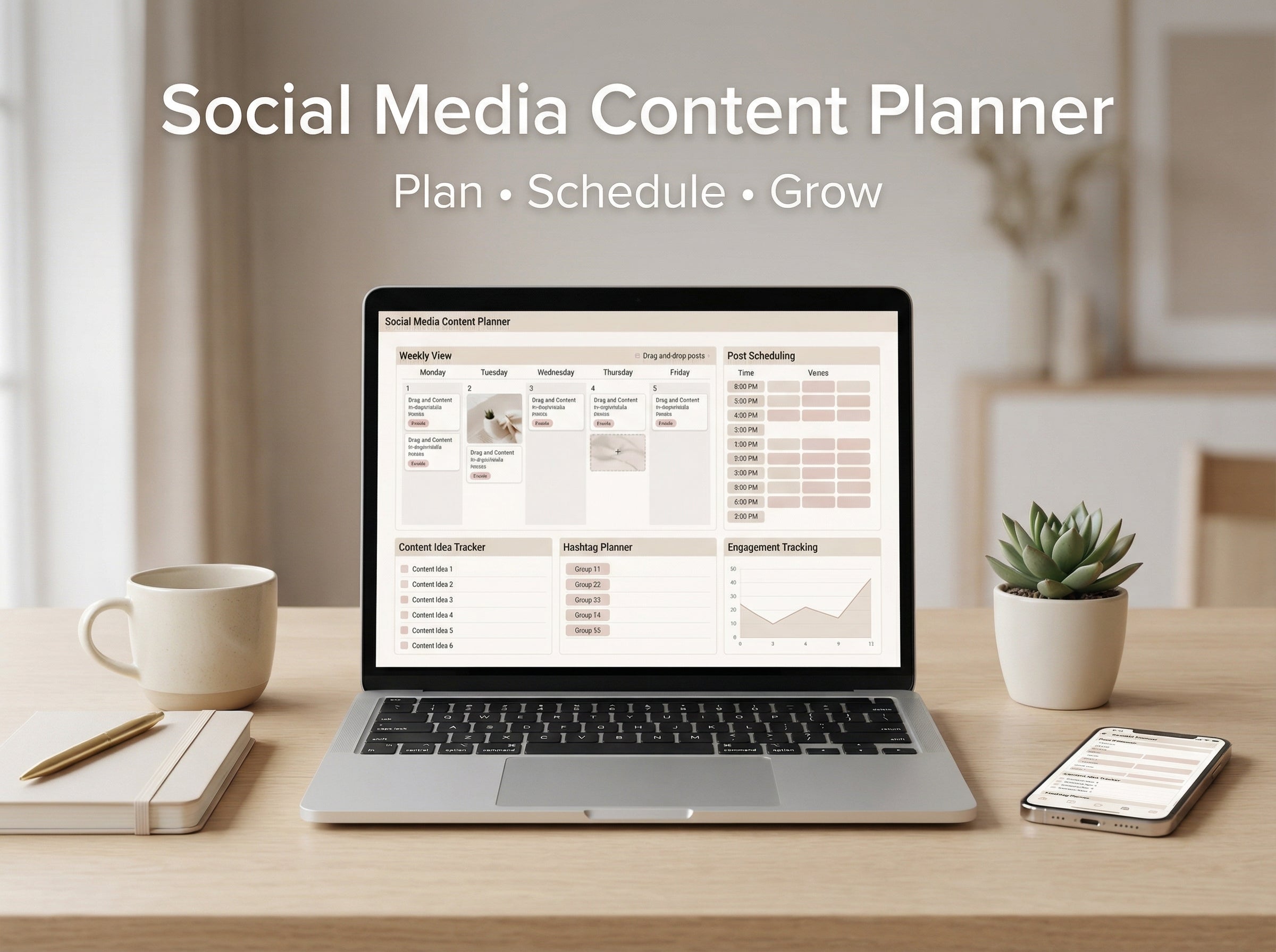 Social Media Content Planner, Content Calendar & Strategy Bundle