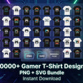50000+ Gamer T-Shirt Designs Bundle, PNG SVG Gaming Graphics Pack