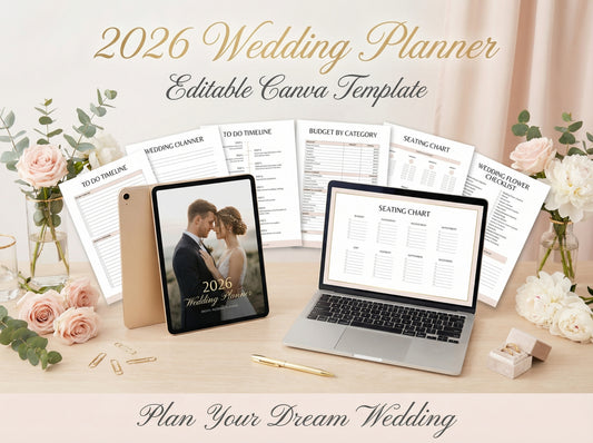 Hochzeitsplaner Canva-Vorlage 2026, editierbares Braut-Bundle
