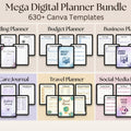 Mega Digital Planner Bundle, 630+ Canva Templates, PDF JPG PNG