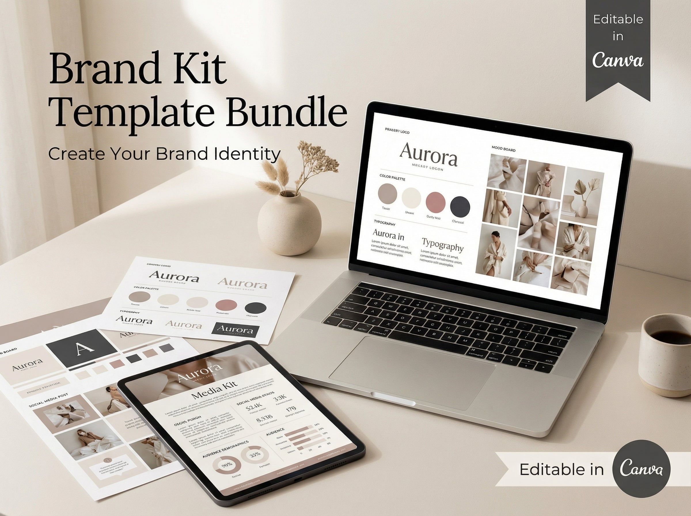 Brand Kit Template Bundle Canva, Logo & Social Media Branding Kit