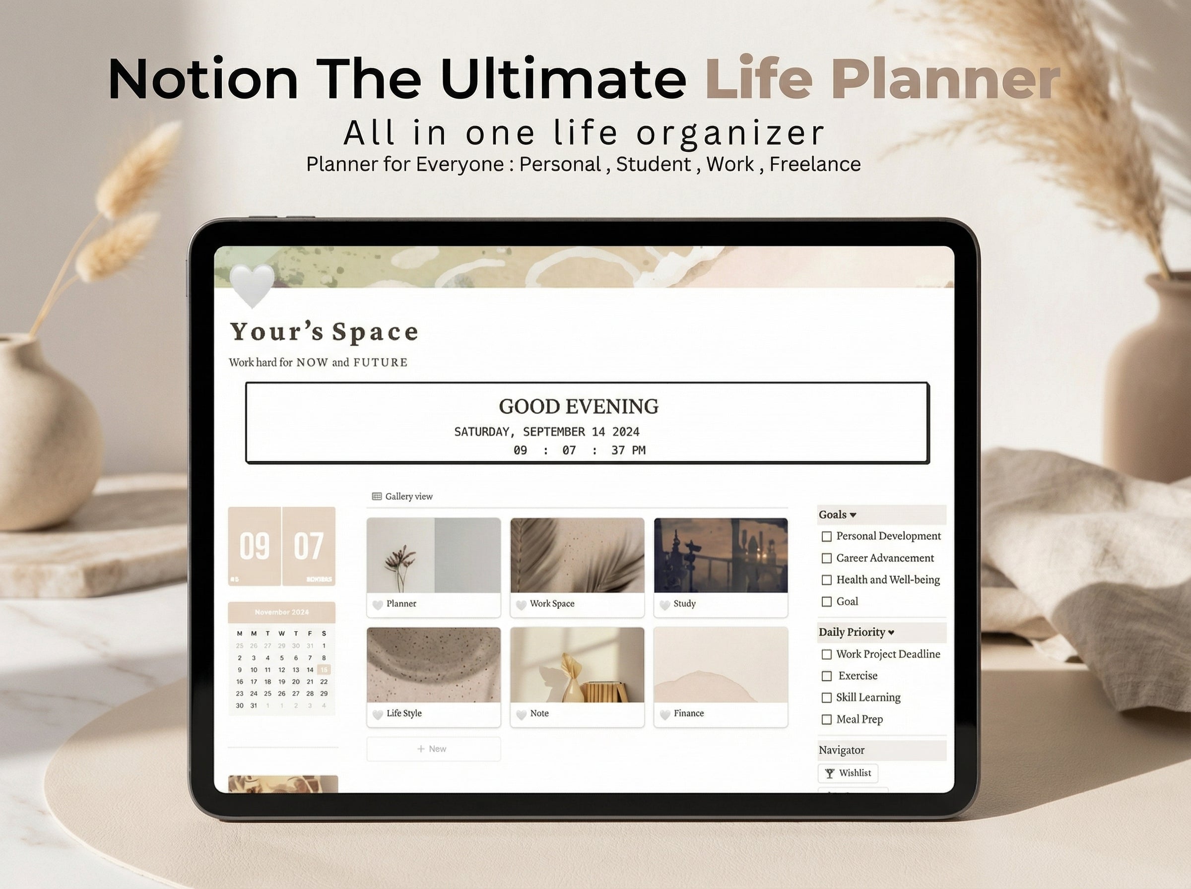 Notion Ultimate Life Planner, Productivity & Goal Tracker