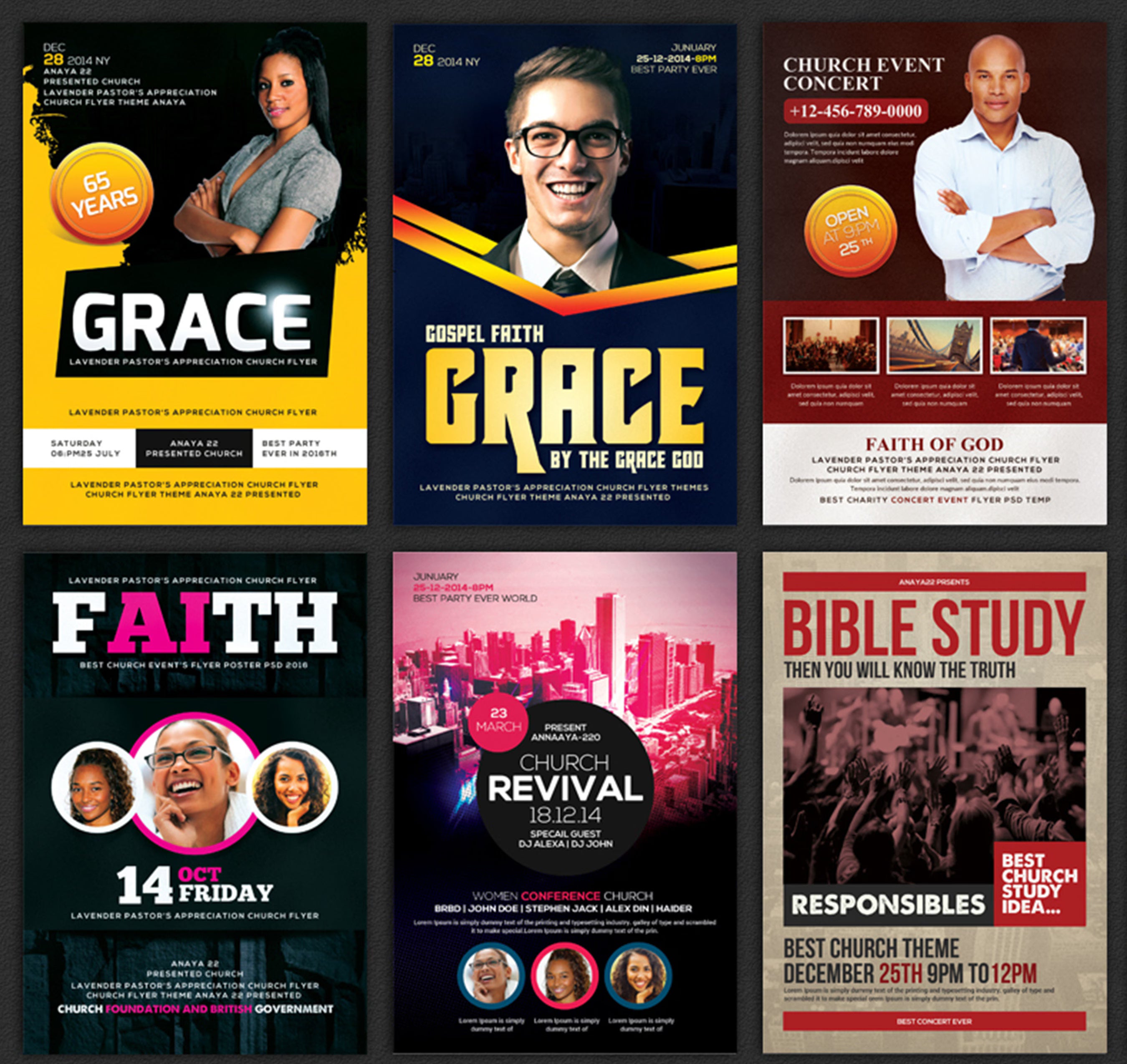 Church Flyers Bundle , Anniversaries, and More | Customizable Templates for Churche